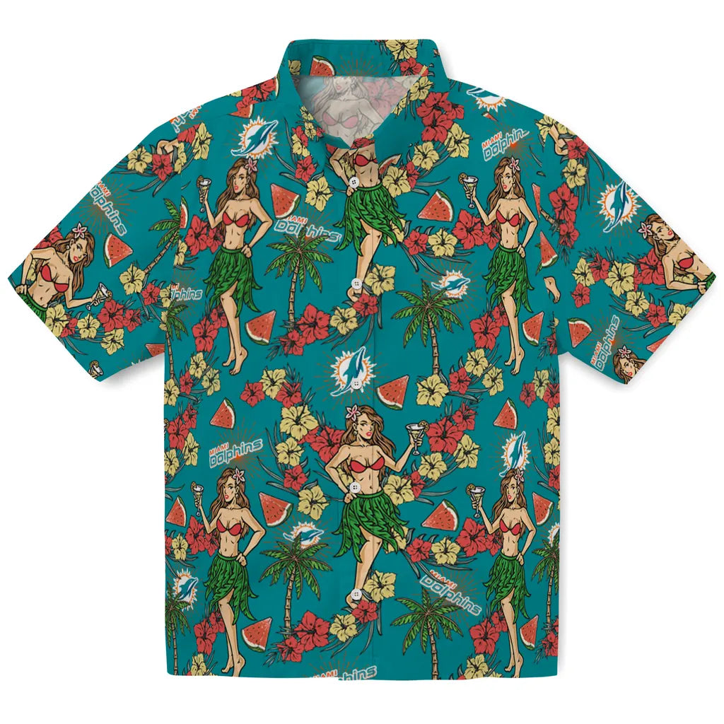 Miami Dolphins Hawaiian Shirt - Hawaiian Girls Design | Hula Hawaiian Shirts
