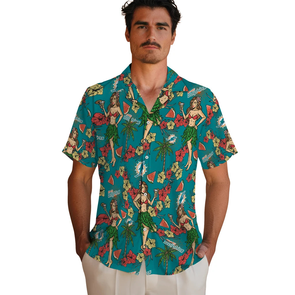 Miami Dolphins Hawaiian Shirt - Hawaiian Girls Design | Hula Hawaiian Shirts
