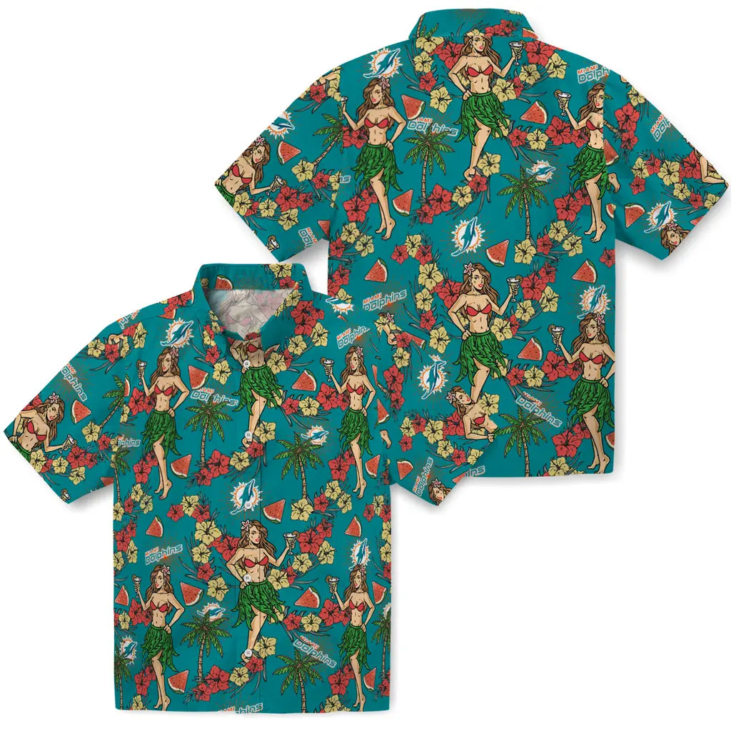Miami Dolphins Hawaiian Shirt - Hawaiian Girls Design | Hula Hawaiian Shirts