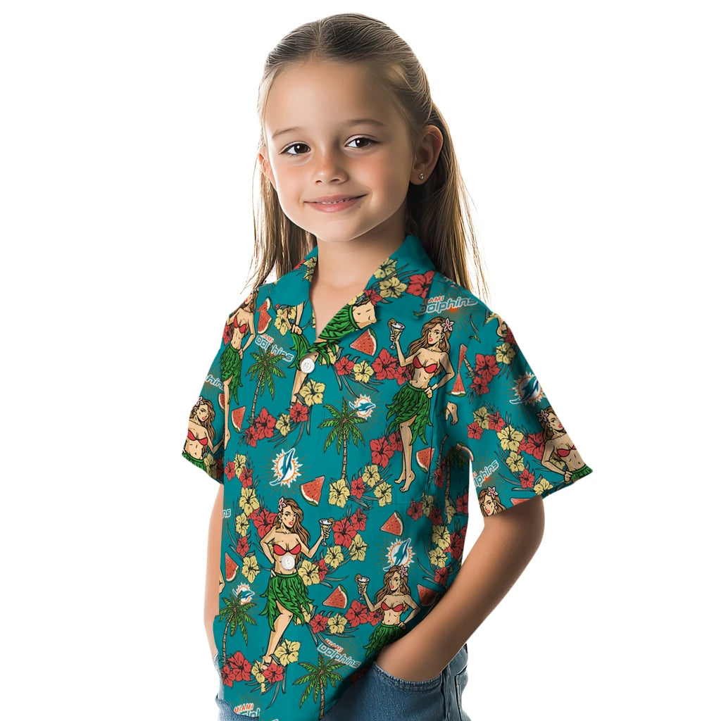 Miami Dolphins Hawaiian Shirt - Hawaiian Girls Design | Hula Hawaiian Shirts