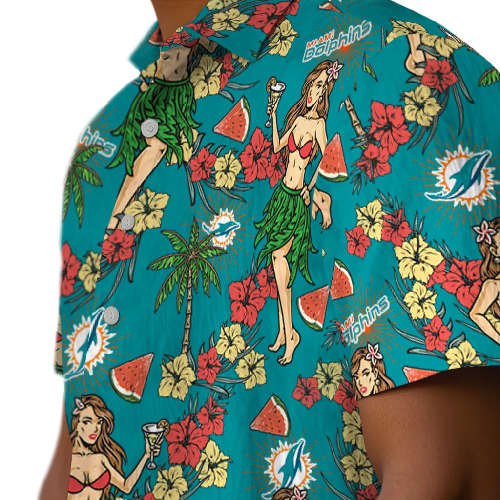 Miami Dolphins Hawaiian Shirt - Hawaiian Girls Design | Hula Hawaiian Shirts