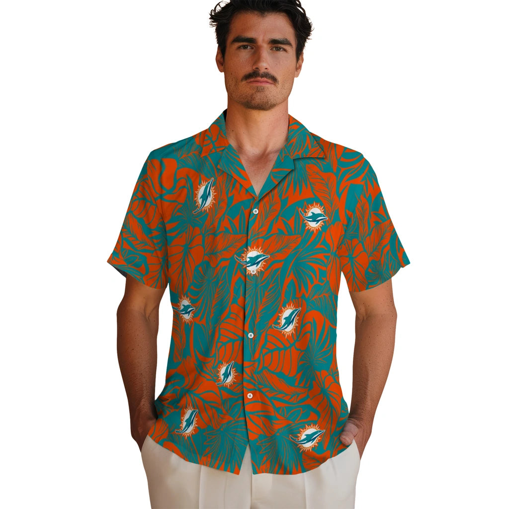 Miami Dolphins Hawaiian Shirt - Monstera Layer | Hula Hawaiian Shirts