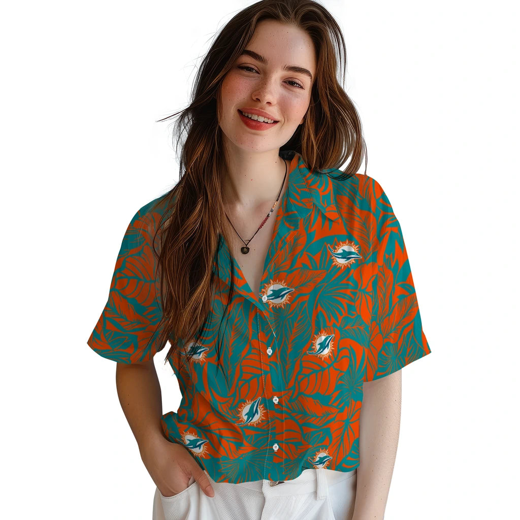 Miami Dolphins Hawaiian Shirt - Monstera Layer | Hula Hawaiian Shirts