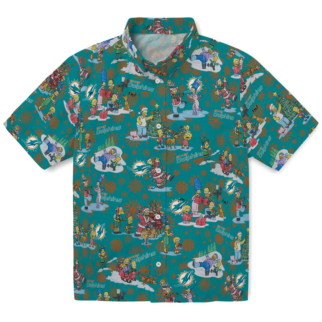 Miami Dolphins Hawaiian Shirt - Simpsons Christmas | Hula Hawaiian Shirts