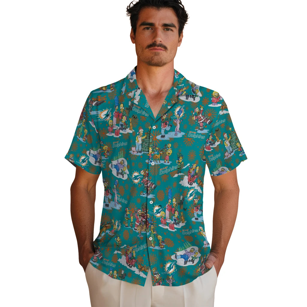Miami Dolphins Hawaiian Shirt - Simpsons Christmas | Hula Hawaiian Shirts