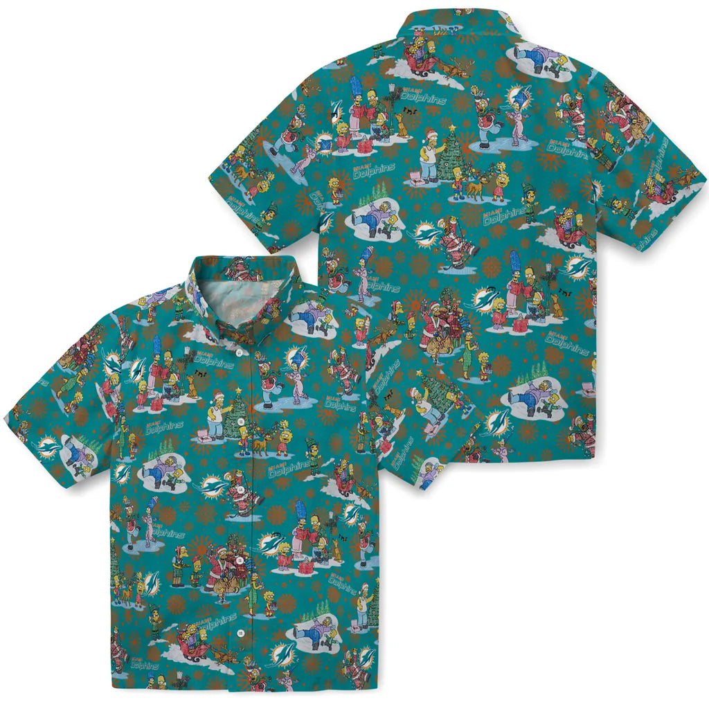 Miami Dolphins Hawaiian Shirt - Simpsons Christmas | Hula Hawaiian Shirts