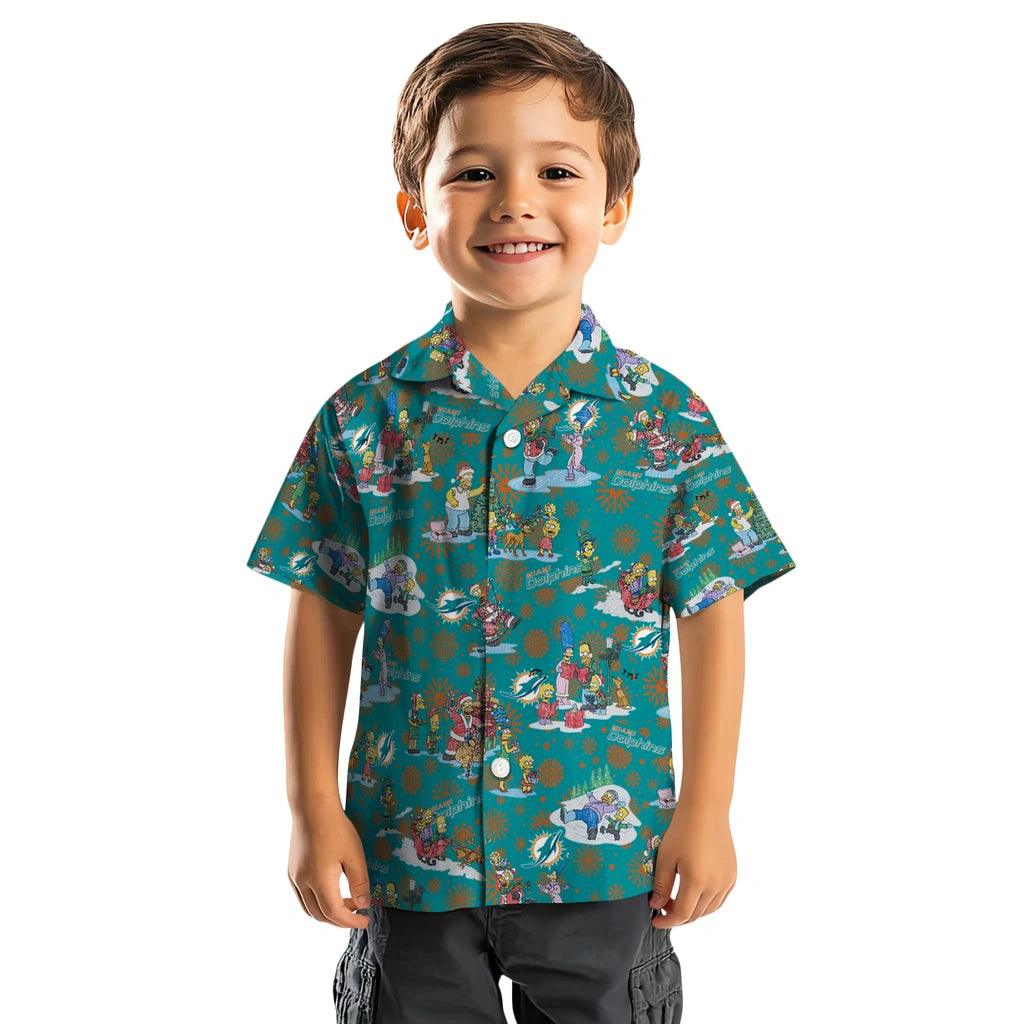 Miami Dolphins Hawaiian Shirt - Simpsons Christmas | Hula Hawaiian Shirts