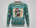 Miami Dolphins x Harry Potter Ugly Christmas Sweater – Aqua & Orange "Wizarding Football" Knit - LeagueLockerGear