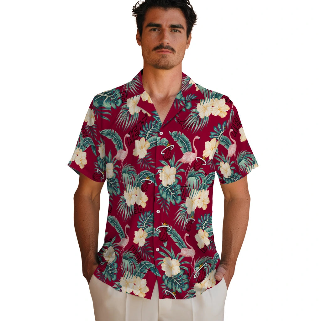 Miami Heat Hawaiian Shirt - Flamingo and Hibiscus | Hula Hawaiian Shirts