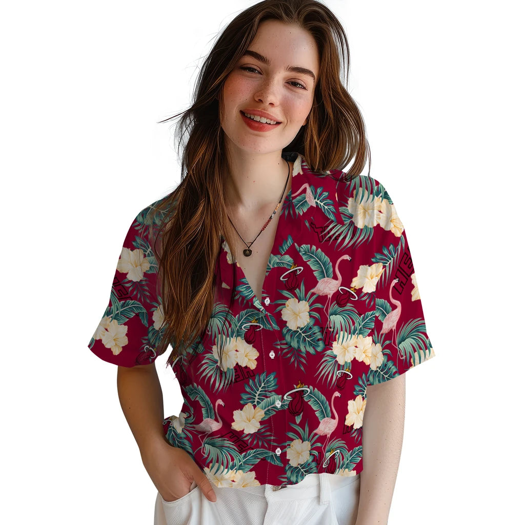 Miami Heat Hawaiian Shirt - Flamingo and Hibiscus | Hula Hawaiian Shirts
