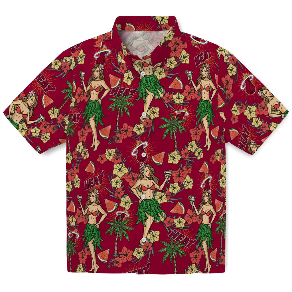 Miami Heat Hawaiian Shirt - Hawaiian Girls Design | Hula Hawaiian Shirts