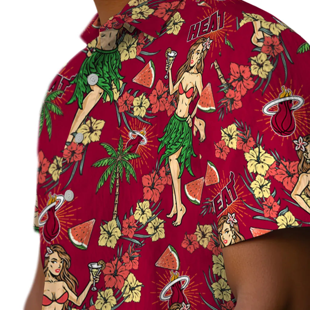Miami Heat Hawaiian Shirt - Hawaiian Girls Design | Hula Hawaiian Shirts