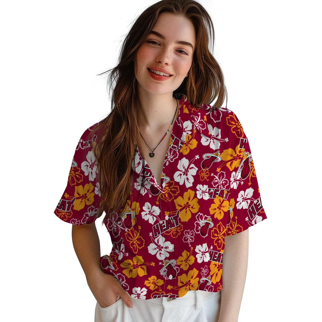 Miami Heat Hawaiian Shirt - Hibiscus Flower Design | Hula Hawaiian Shirts