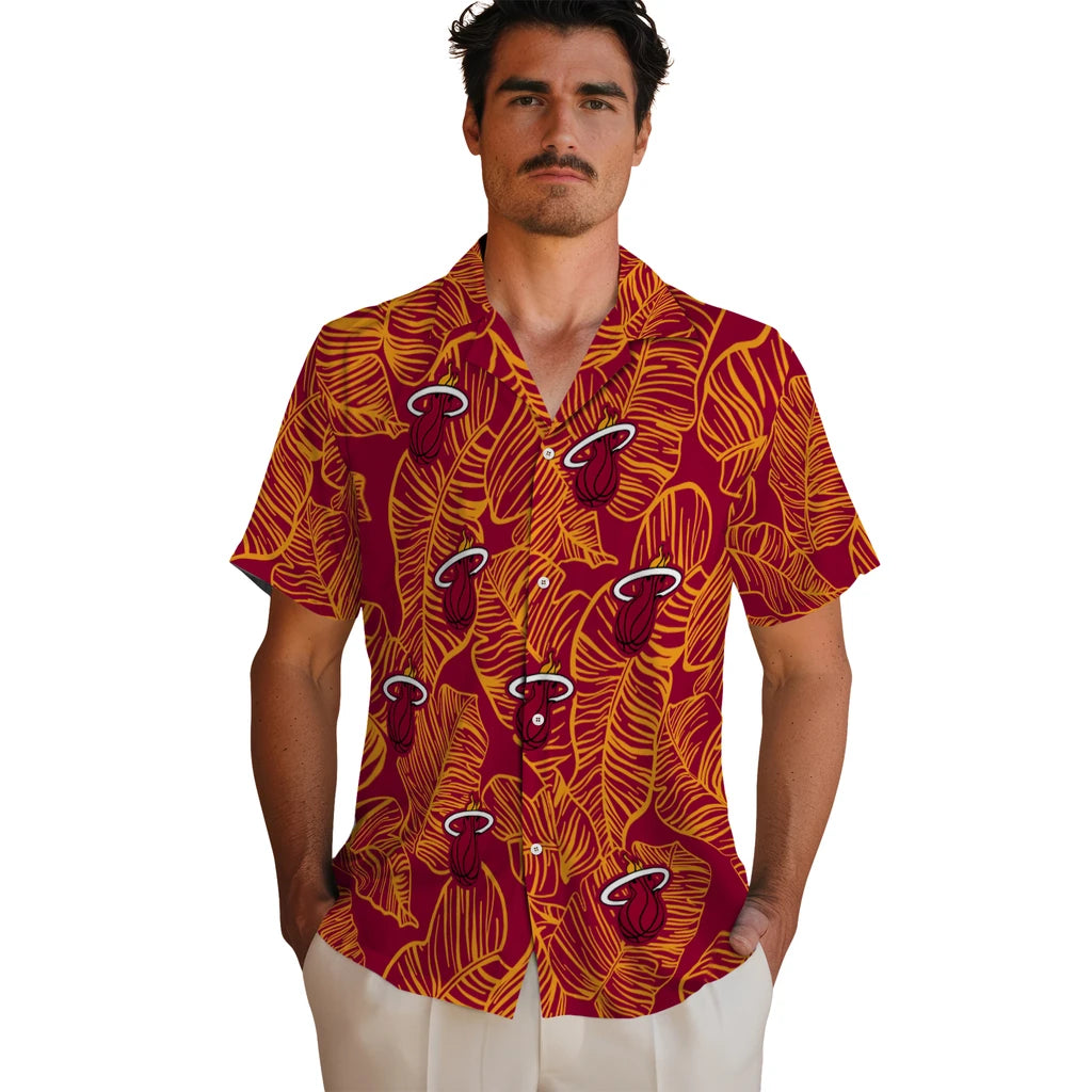 Miami Heat Hawaiian Shirt - Leaf Outline | Hula Hawaiian Shirts