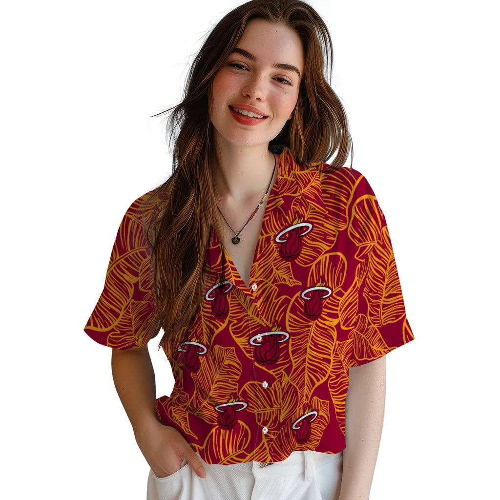 Miami Heat Hawaiian Shirt - Leaf Outline | Hula Hawaiian Shirts