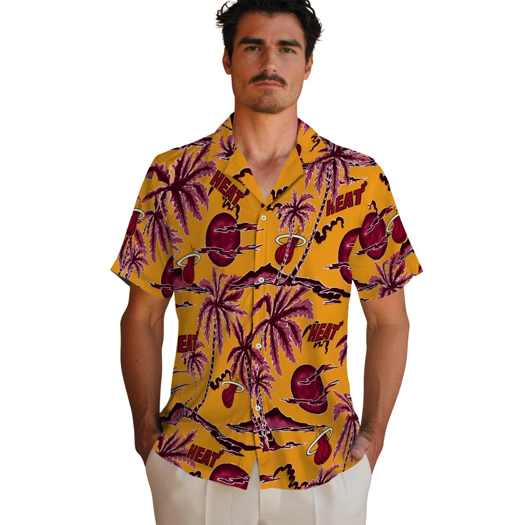 Miami Heat Hawaiian Shirt - Palm Sunset | Hula Hawaiian Shirts