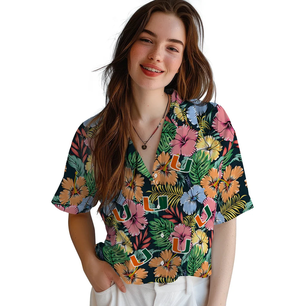 Miami Hurricanes Hawaiian Shirt - Brilliant Hibiscus Garden | Hula Hawaiian Shirts