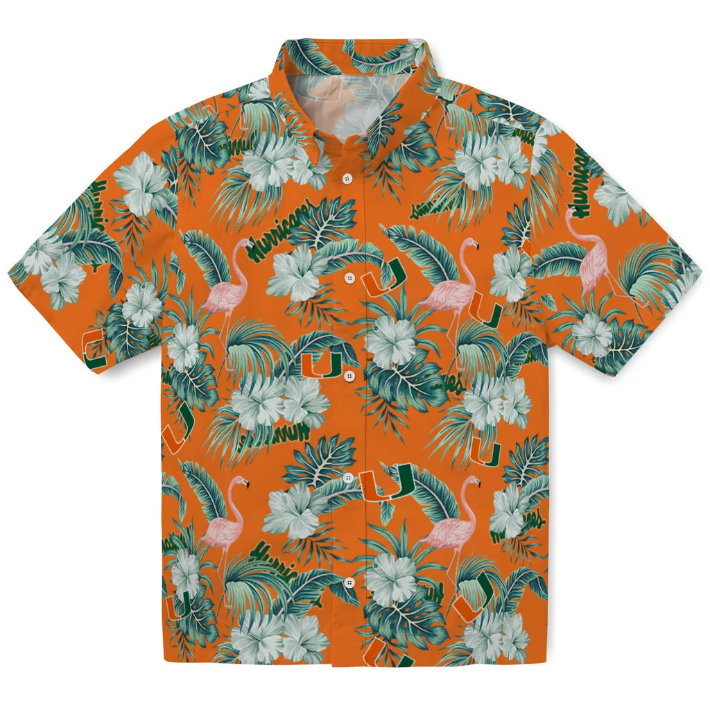 Miami Hurricanes Hawaiian Shirt - Flamingo and Hibiscus | Hula Hawaiian Shirts