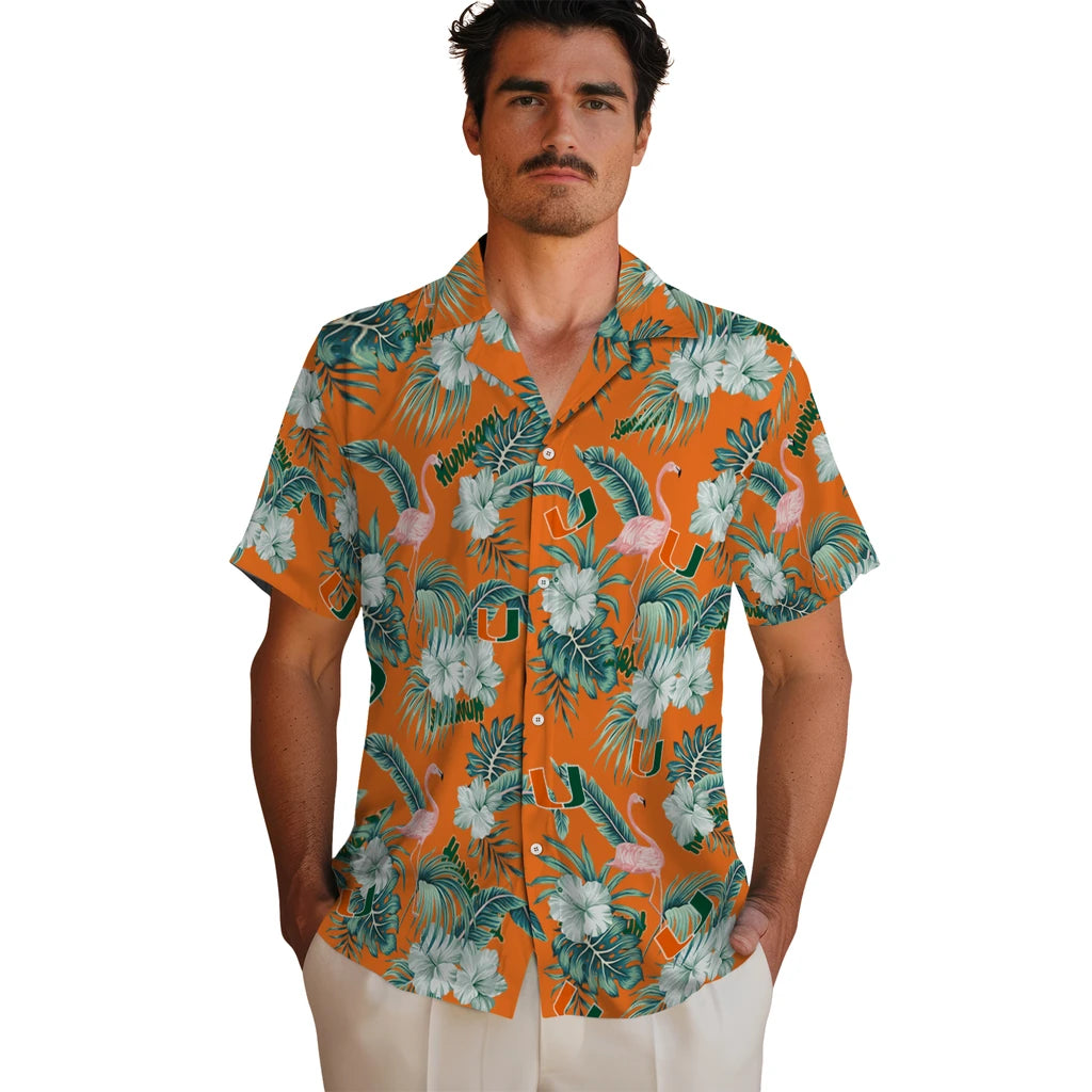 Miami Hurricanes Hawaiian Shirt - Flamingo and Hibiscus | Hula Hawaiian Shirts