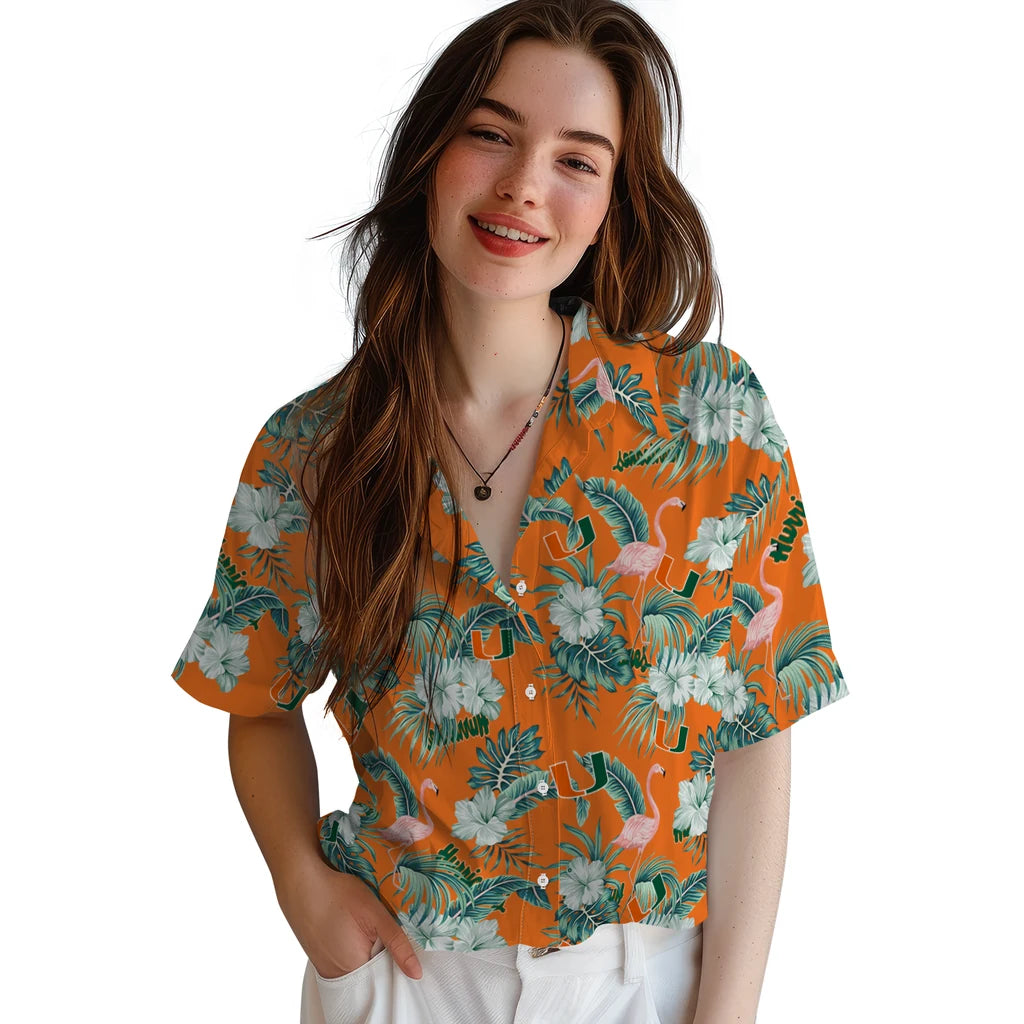 Miami Hurricanes Hawaiian Shirt - Flamingo and Hibiscus | Hula Hawaiian Shirts