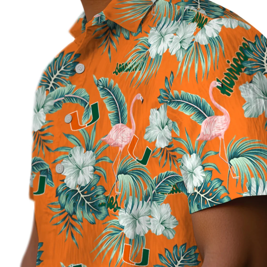 Miami Hurricanes Hawaiian Shirt - Flamingo and Hibiscus | Hula Hawaiian Shirts