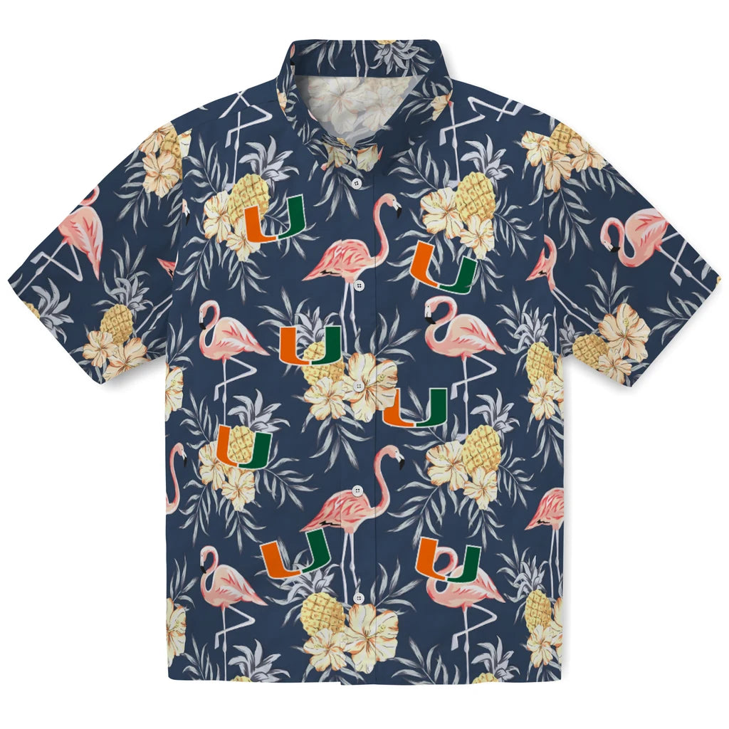 Miami Hurricanes Hawaiian Shirt - Flamingo Hibiscus | Hula Hawaiian Shirts