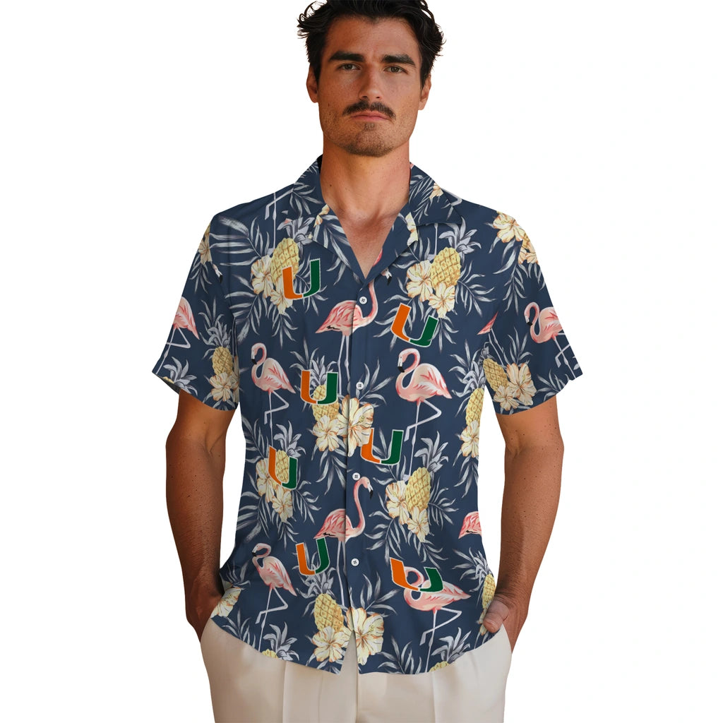 Miami Hurricanes Hawaiian Shirt - Flamingo Hibiscus | Hula Hawaiian Shirts