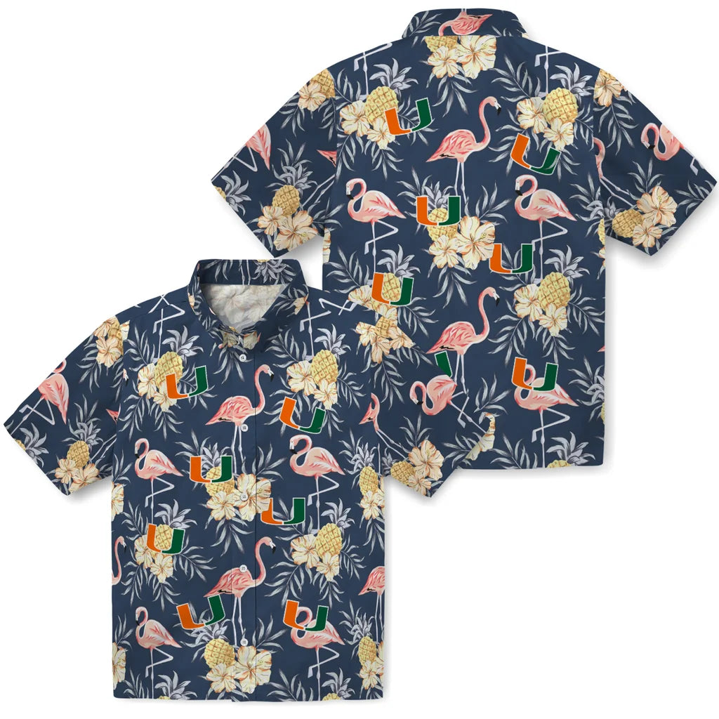 Miami Hurricanes Hawaiian Shirt - Flamingo Hibiscus | Hula Hawaiian Shirts