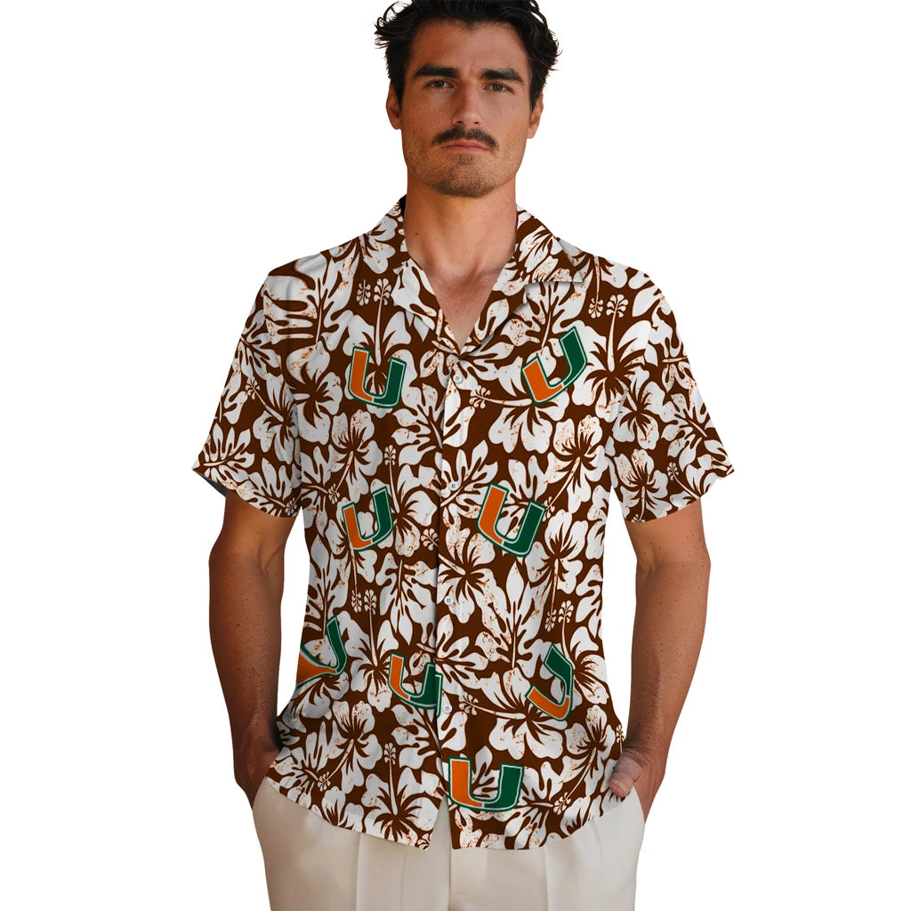 Miami Hurricanes Hawaiian Shirt - Hibiscus Motif | Hula Hawaiian Shirts