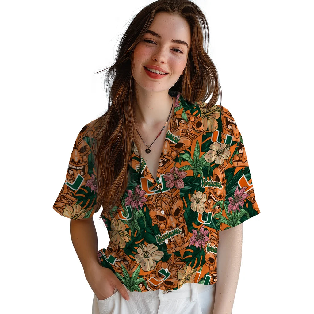 Miami Hurricanes Hawaiian Shirt - Hibiscus Tiki Jungle | Hula Hawaiian Shirts