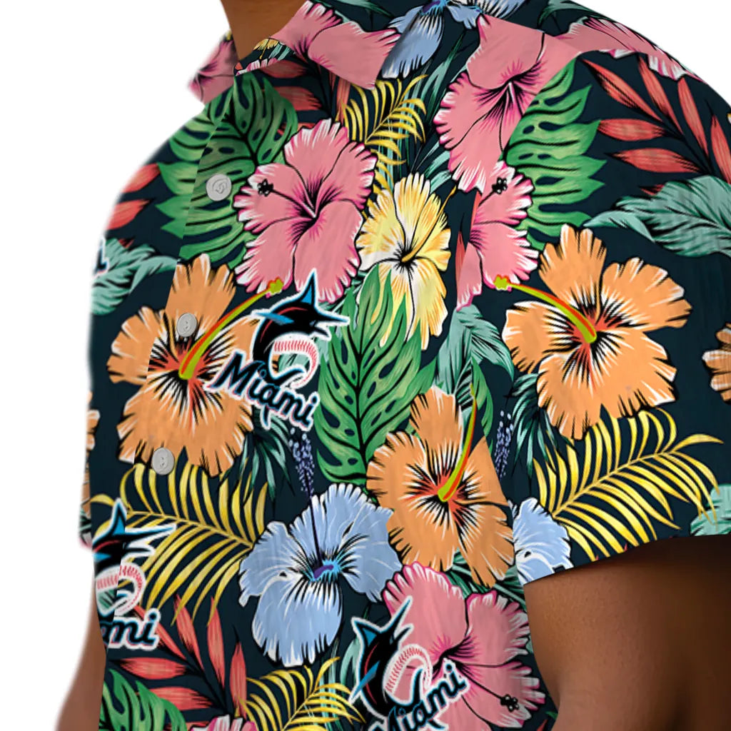 Miami Marlins Hawaiian Shirt - Brilliant Hibiscus Garden | Hula Hawaiian Shirts