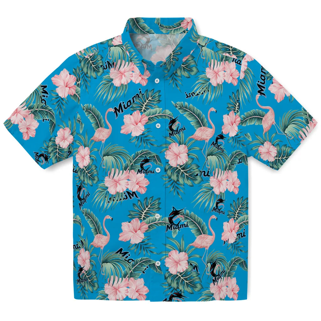 Miami Marlins Hawaiian Shirt - Flamingo and Hibiscus | Hula Hawaiian Shirts