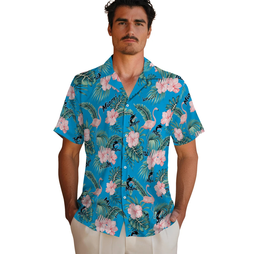 Miami Marlins Hawaiian Shirt - Flamingo and Hibiscus | Hula Hawaiian Shirts
