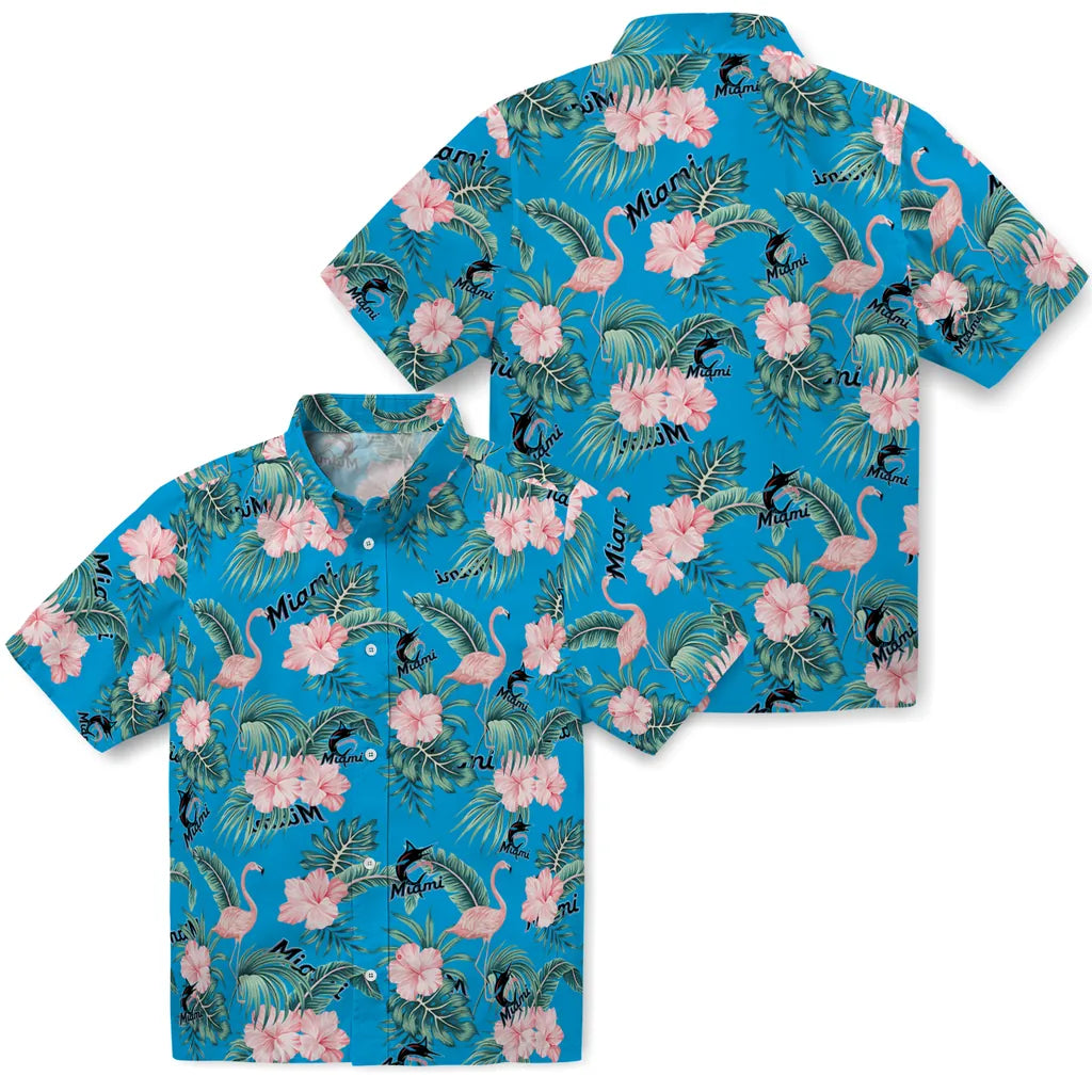 Miami Marlins Hawaiian Shirt - Flamingo and Hibiscus | Hula Hawaiian Shirts