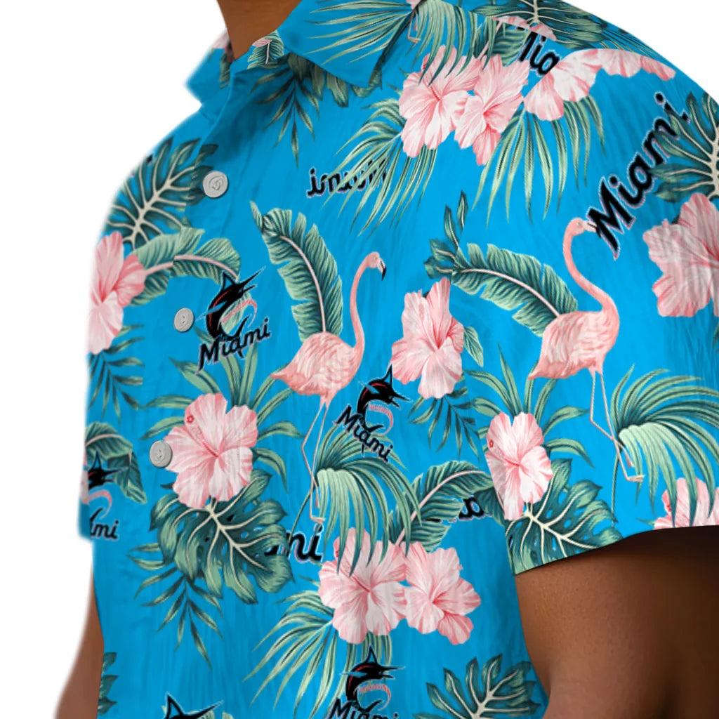 Miami Marlins Hawaiian Shirt - Flamingo and Hibiscus | Hula Hawaiian Shirts