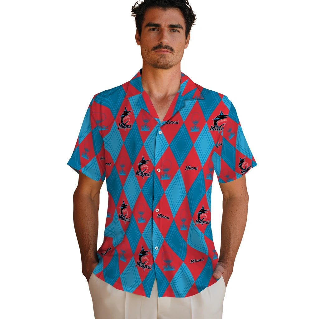 Miami Marlins Hawaiian Shirt - Golfing Plaid | Hula Hawaiian Shirts