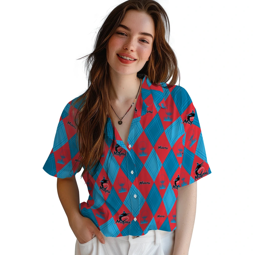 Miami Marlins Hawaiian Shirt - Golfing Plaid | Hula Hawaiian Shirts