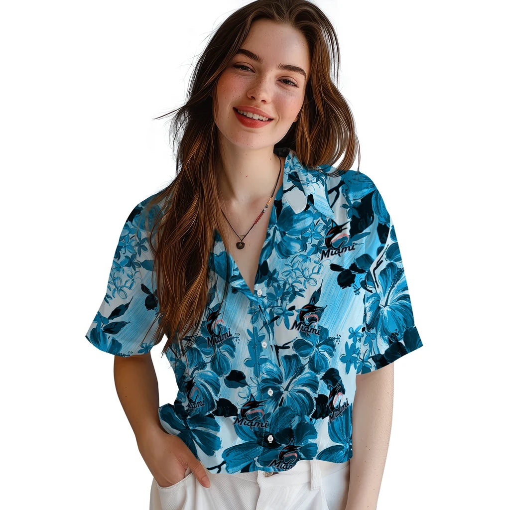 Miami Marlins Hawaiian Shirt - Hibiscus Arrangement | Hula Hawaiian Shirts