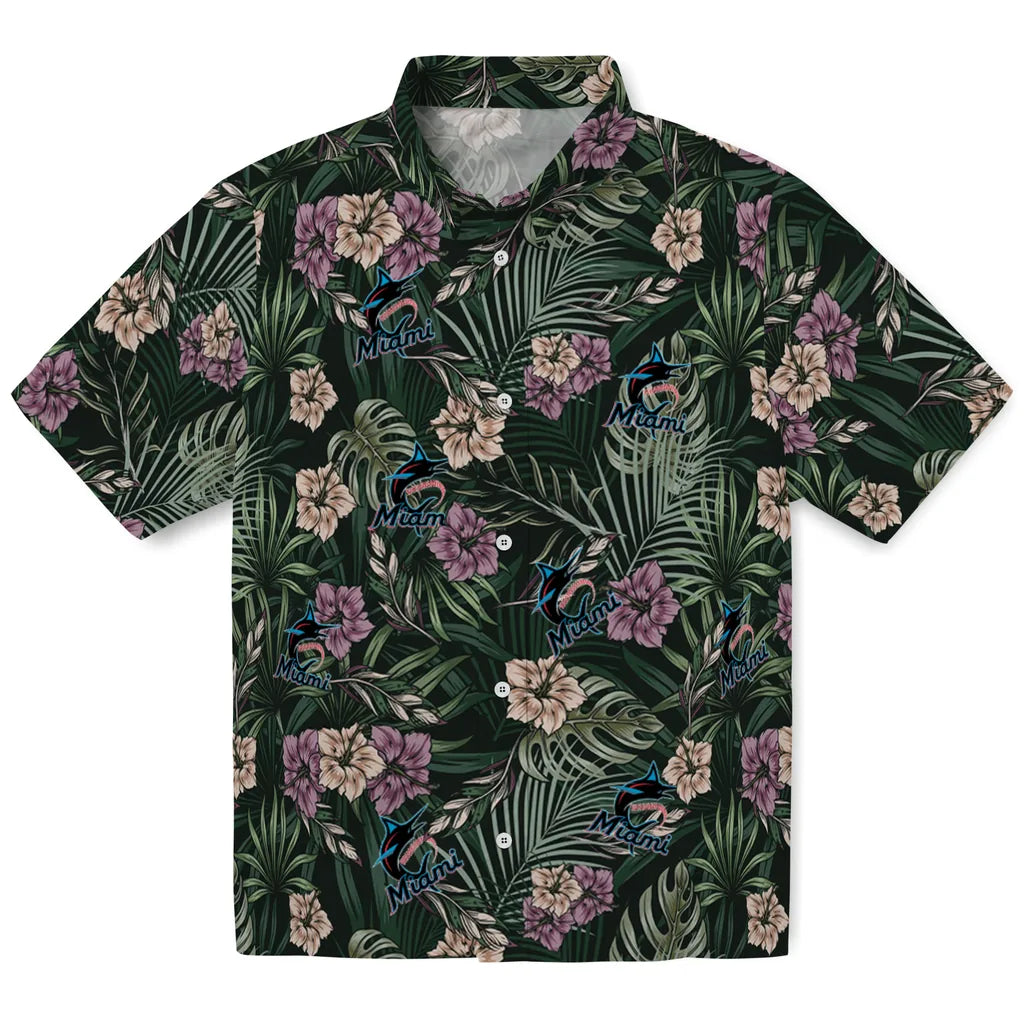 Miami Marlins Hawaiian Shirt - Hibiscus Leaves Pattern | Hula Hawaiian Shirts