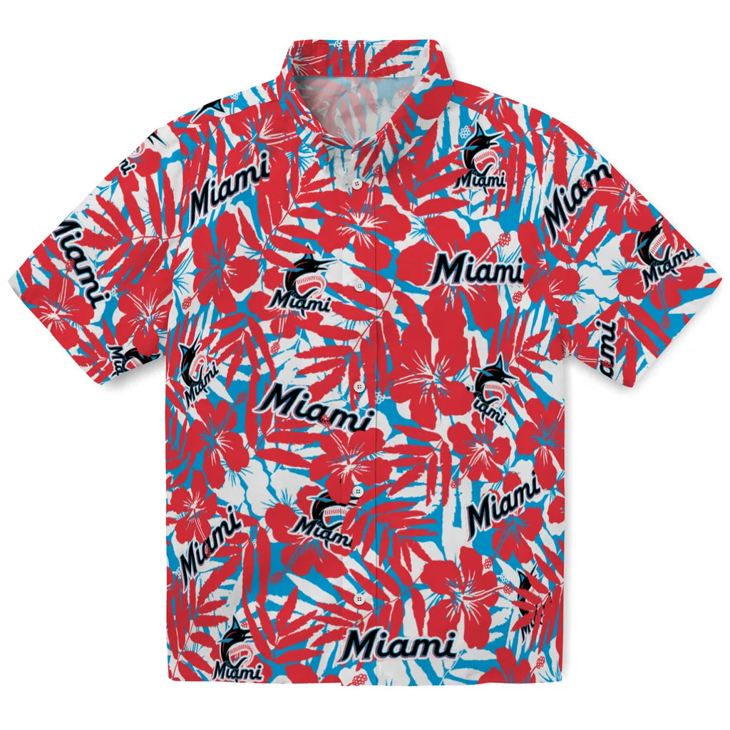 Miami Marlins Hawaiian Shirt - Hibiscus Overlay | Hula Hawaiian Shirts