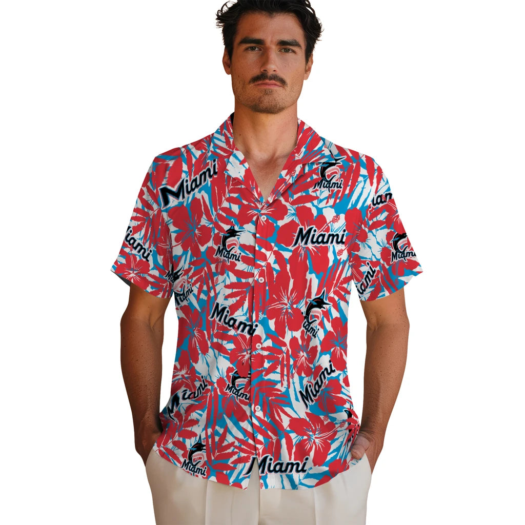 Miami Marlins Hawaiian Shirt - Hibiscus Overlay | Hula Hawaiian Shirts
