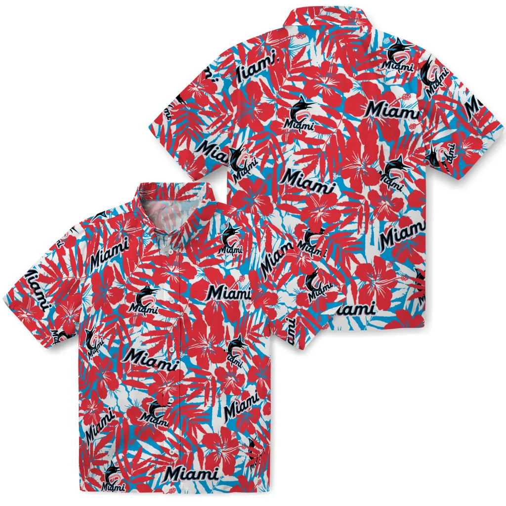 Miami Marlins Hawaiian Shirt - Hibiscus Overlay | Hula Hawaiian Shirts