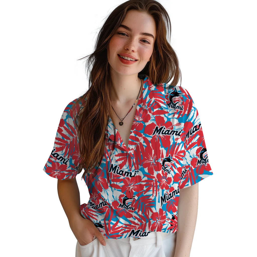 Miami Marlins Hawaiian Shirt - Hibiscus Overlay | Hula Hawaiian Shirts