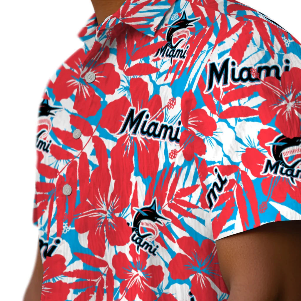 Miami Marlins Hawaiian Shirt - Hibiscus Overlay | Hula Hawaiian Shirts