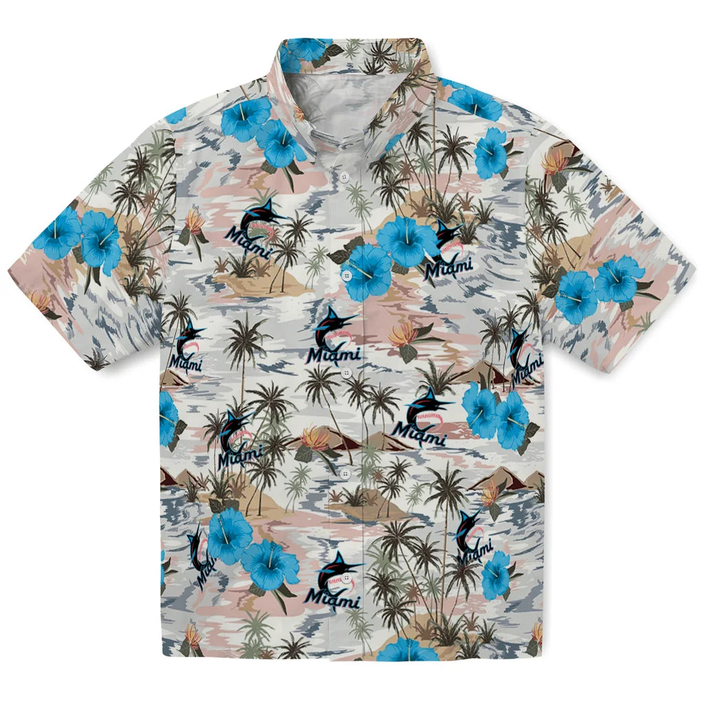 Miami Marlins Hawaiian Shirt - Hibiscus Seaside | Hula Hawaiian Shirts