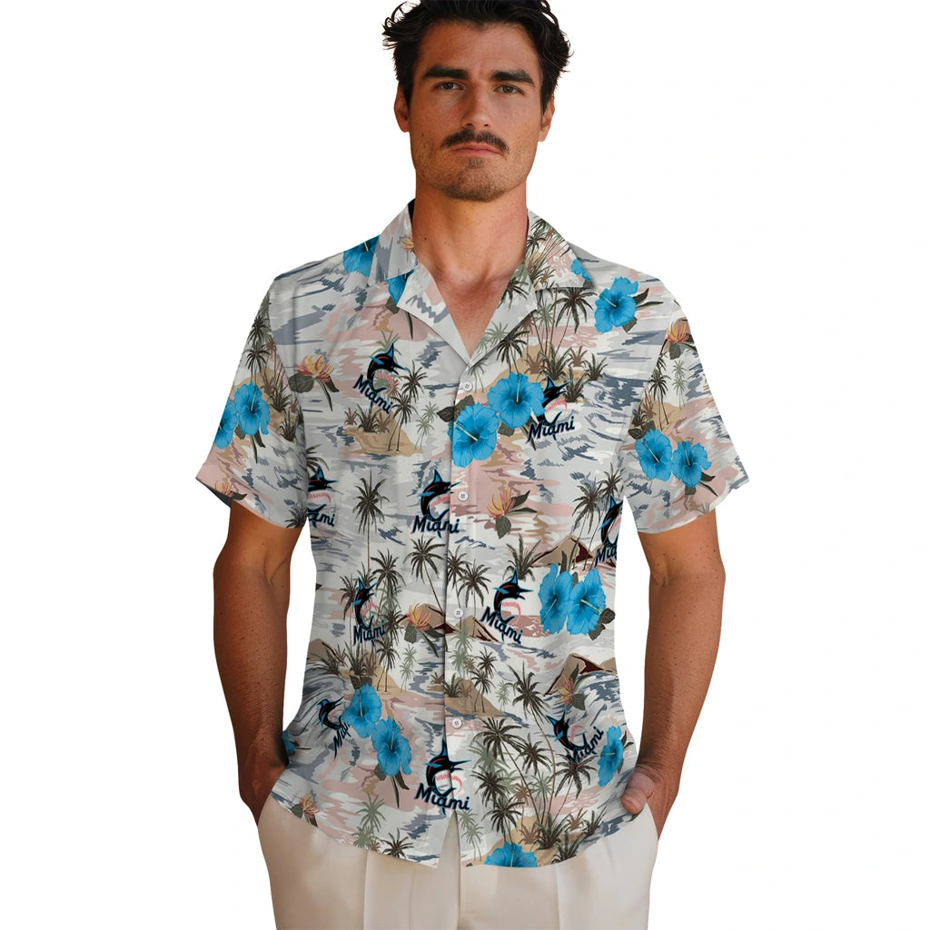 Miami Marlins Hawaiian Shirt - Hibiscus Seaside | Hula Hawaiian Shirts