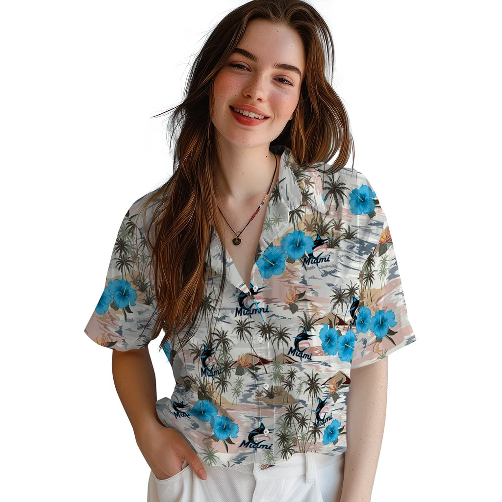Miami Marlins Hawaiian Shirt - Hibiscus Seaside | Hula Hawaiian Shirts