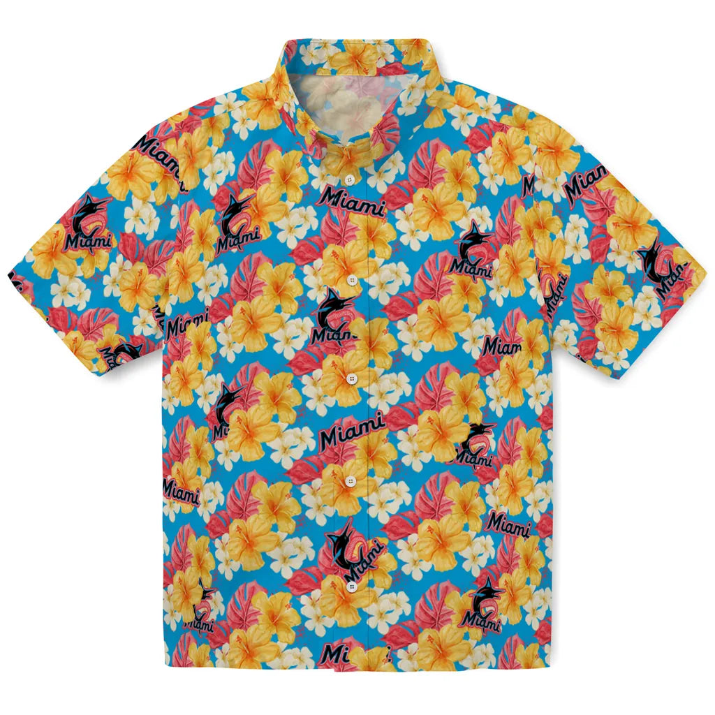 Miami Marlins Hawaiian Shirt - Hibiscus Tropics | Hula Hawaiian Shirts
