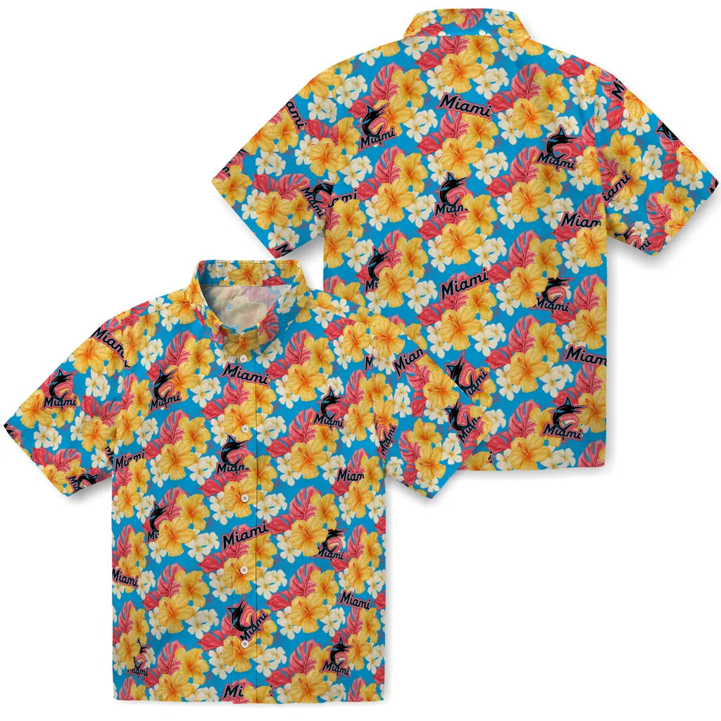 Miami Marlins Hawaiian Shirt - Hibiscus Tropics | Hula Hawaiian Shirts