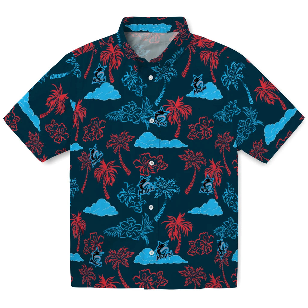 Miami Marlins Hawaiian Shirt - Palm And Clouds | Hula Hawaiian Shirts